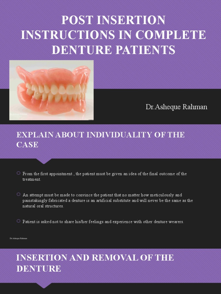 Post Insertion Instructions in Complete Denture | PDF | Dentures ...