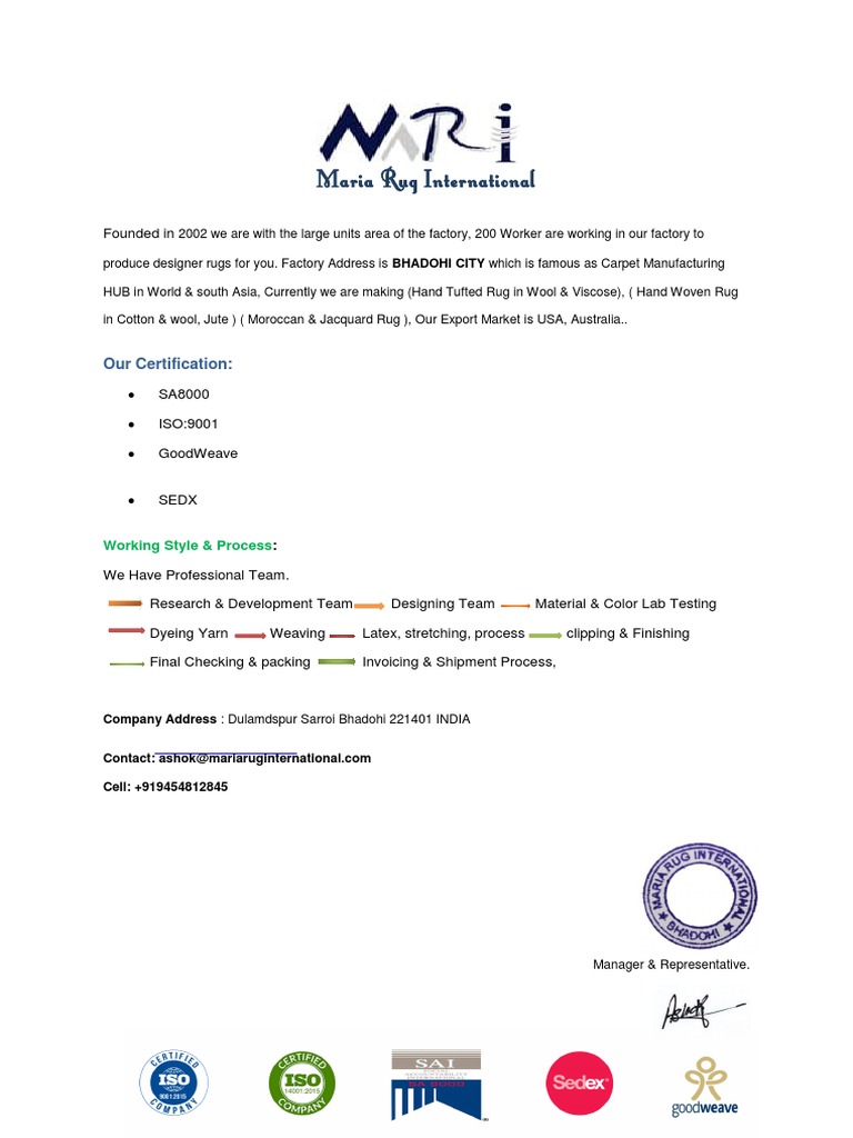 Maria Rug International Our Company Profile PDF