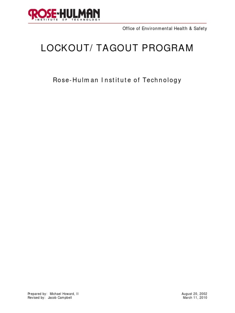 Lockout Tagout Program PDF Safety Occupational Safety And Health