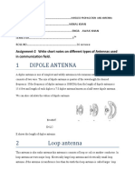 1 Dipole Antenna: Assignment-2 Write Short Notes On Different Types of Antennas Used in Communication Field