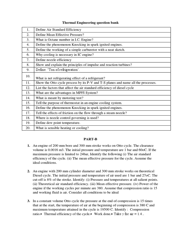 Thermal Engineering Q A Bank Pdf Turbine Engines