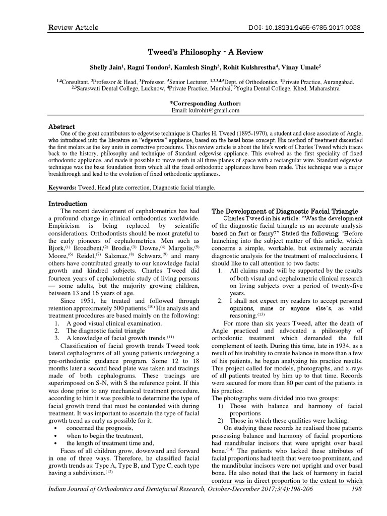 Tweed's Philosophy - A Review | PDF | Orthodontics | Dentistry Branches