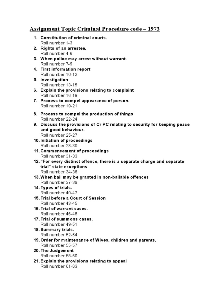 Assignment Topic Criminal Procedure Code PDF Criminal Procedure In