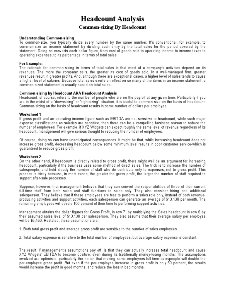 Headcount Analysis CommonSizing by Headcount PDF Sales Employment