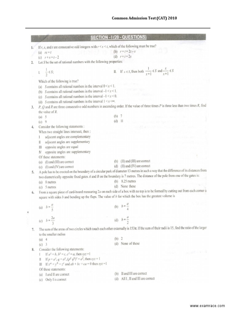 Common Admission Test (CAT) 2010 | PDF