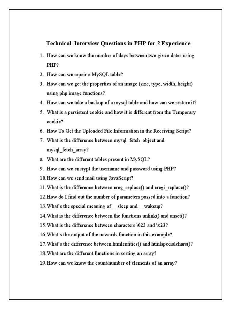 PHP Interview Questions for 2 Years | PDF