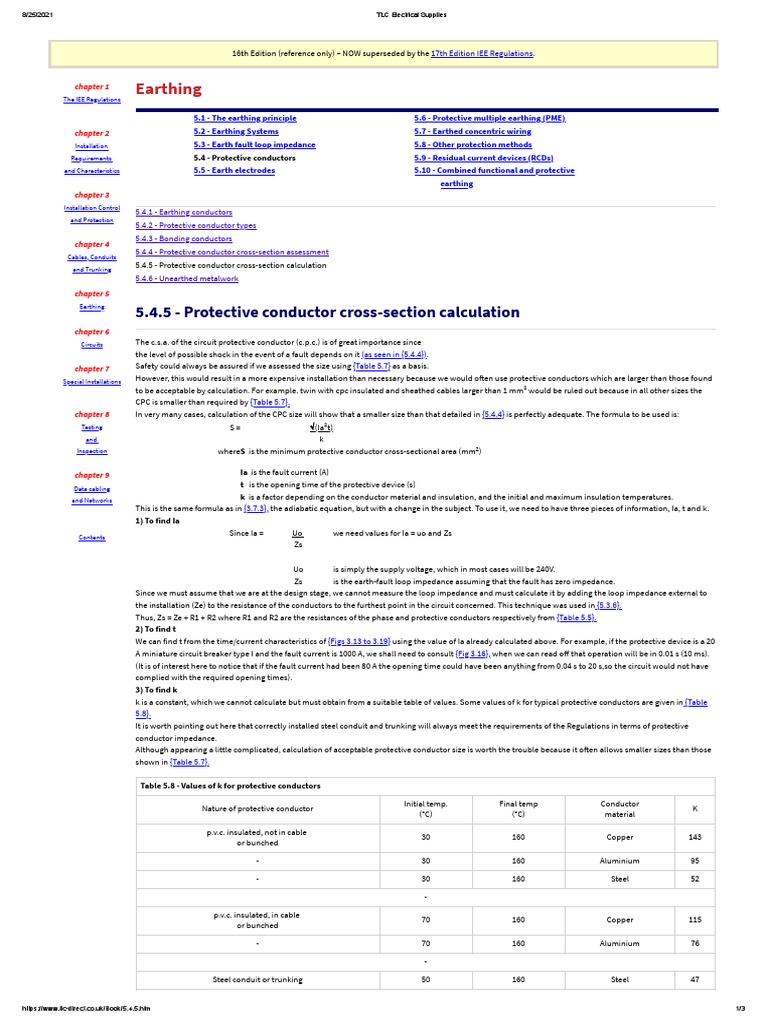 IEE Regulations protective conductor sizing | PDF | Electrical ...
