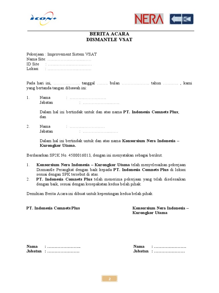 Berita Acara Dismantle VSAT | PDF