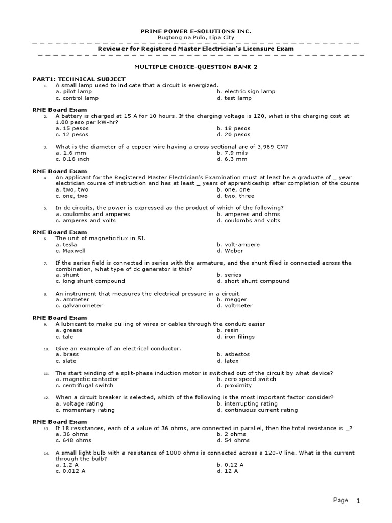 RME Exam Question Bank Review | PDF | Electrical Resistance And ...