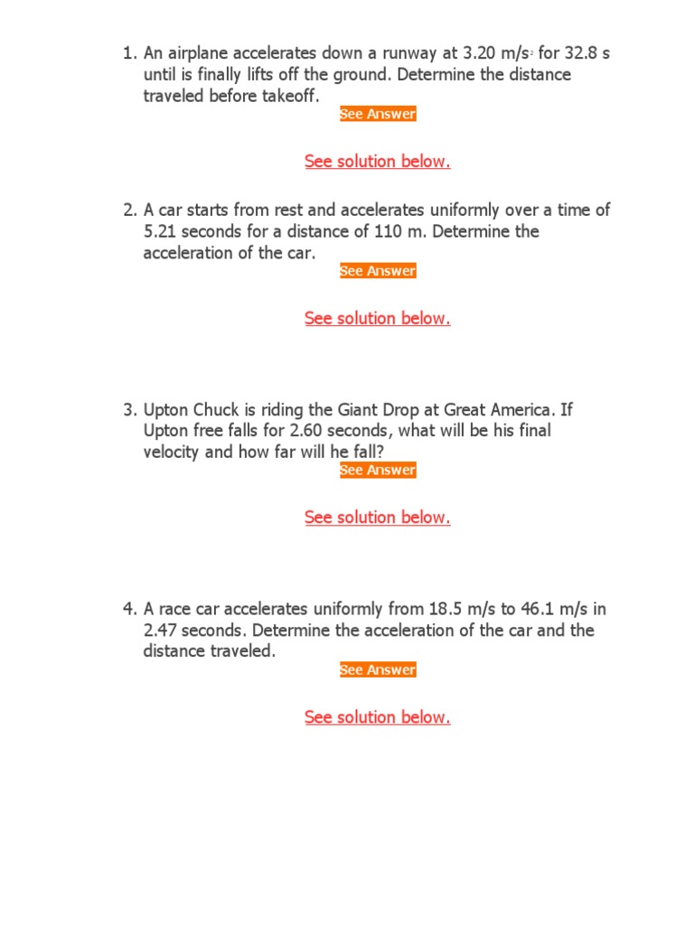 Physics Problems on Acceleration and Distance | PDF | Acceleration ...