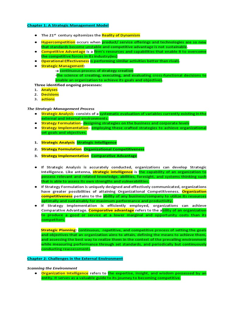 BA 23 Module 1 Chap 1-3 Summary PDF, PDF, Strategic Management