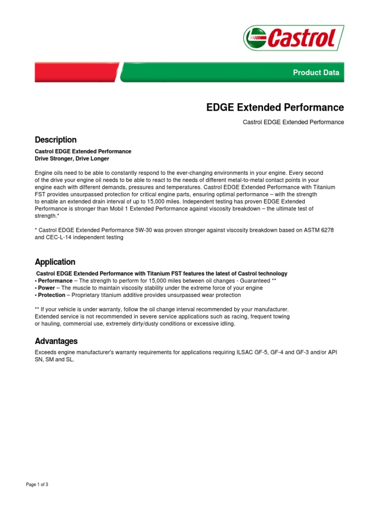 EDGE Extended Performance: Description | PDF | Motor Oil