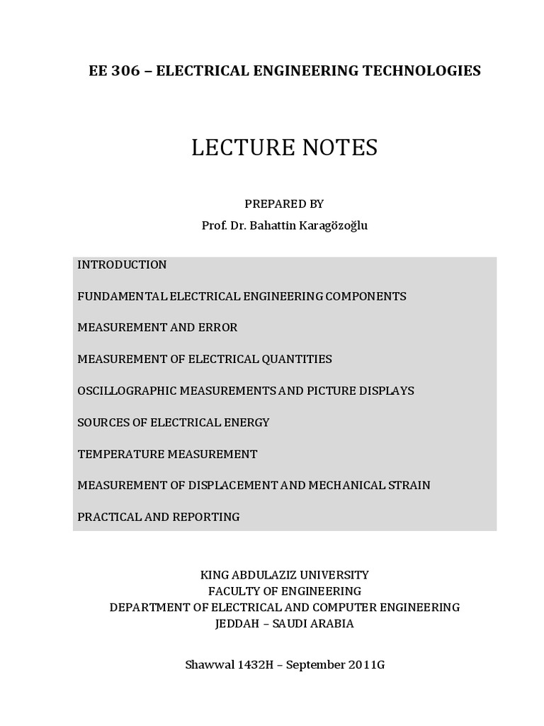 Lecture Notes in Electrical Measurements | PDF | Electrical Engineering ...