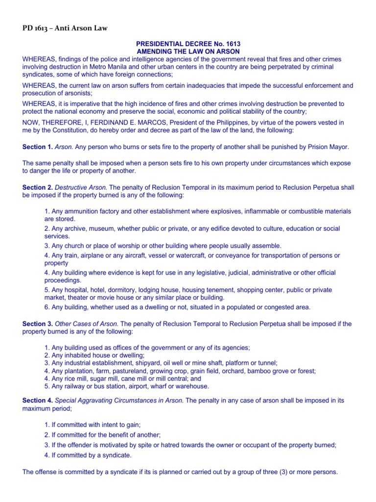 Pd 1613 anti arson law pdf crime violence arson