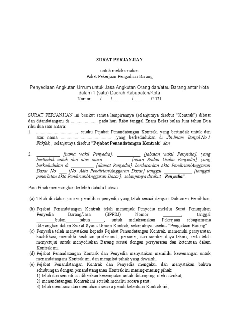 Kontrak Pengadaan Mobil 2021 Pdf