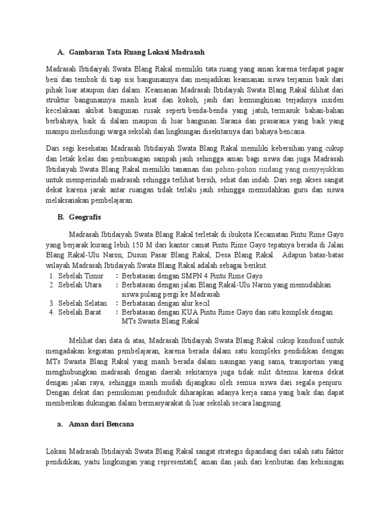 Tata Ruang dan Geografi Madrasah Blang Rakal | PDF