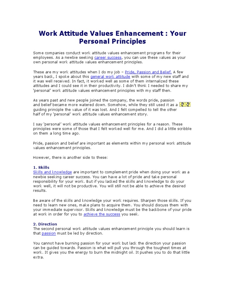 Personal Work Attitude Enhancement Principles | PDF | Knowledge ...