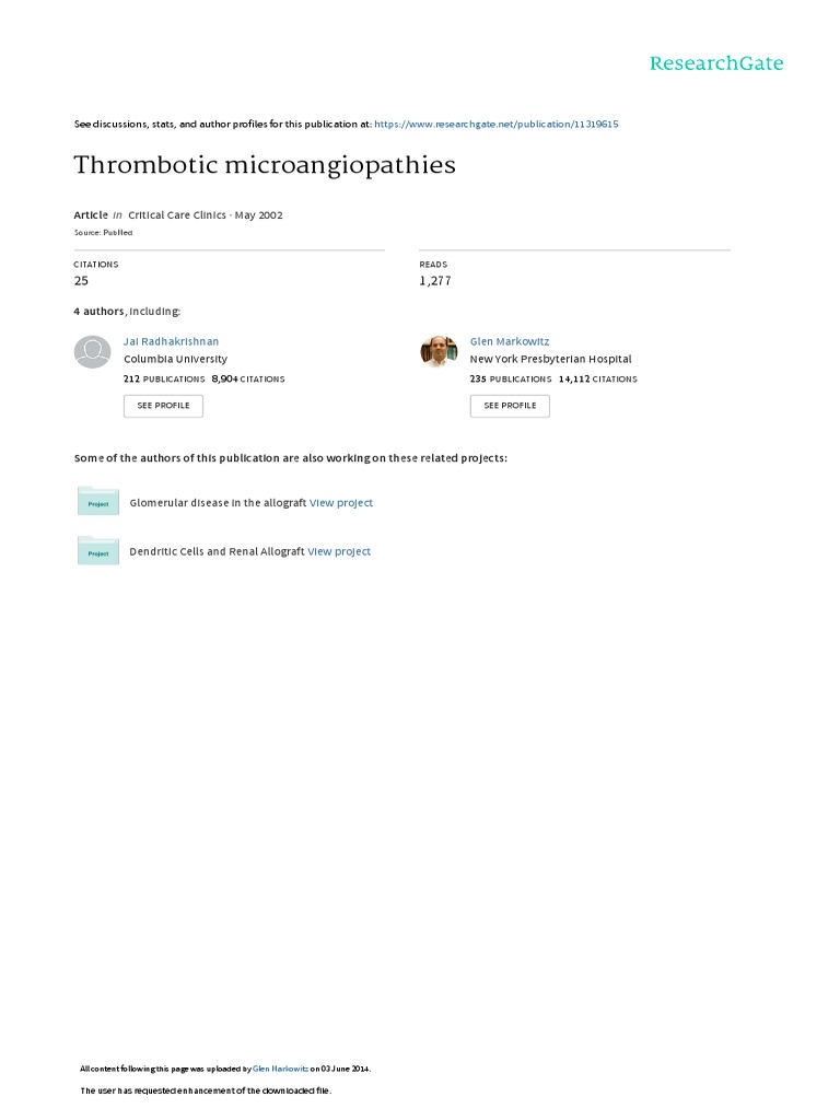 Thrombotic Microangiopathy Insights | PDF | Blood | Tissue (Biology)