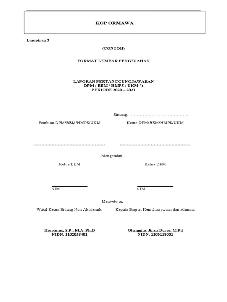 Format Lembar Pengesahan LPJ Kegiatan | PDF | Sains & Matematika