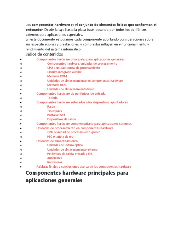 Componentes Esenciales del Hardware | PDF | Hardware de la computadora ...