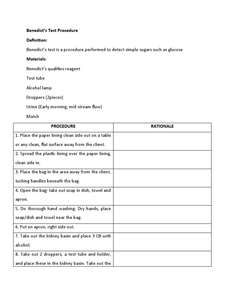 Benedict's Test Procedure Definition | PDF
