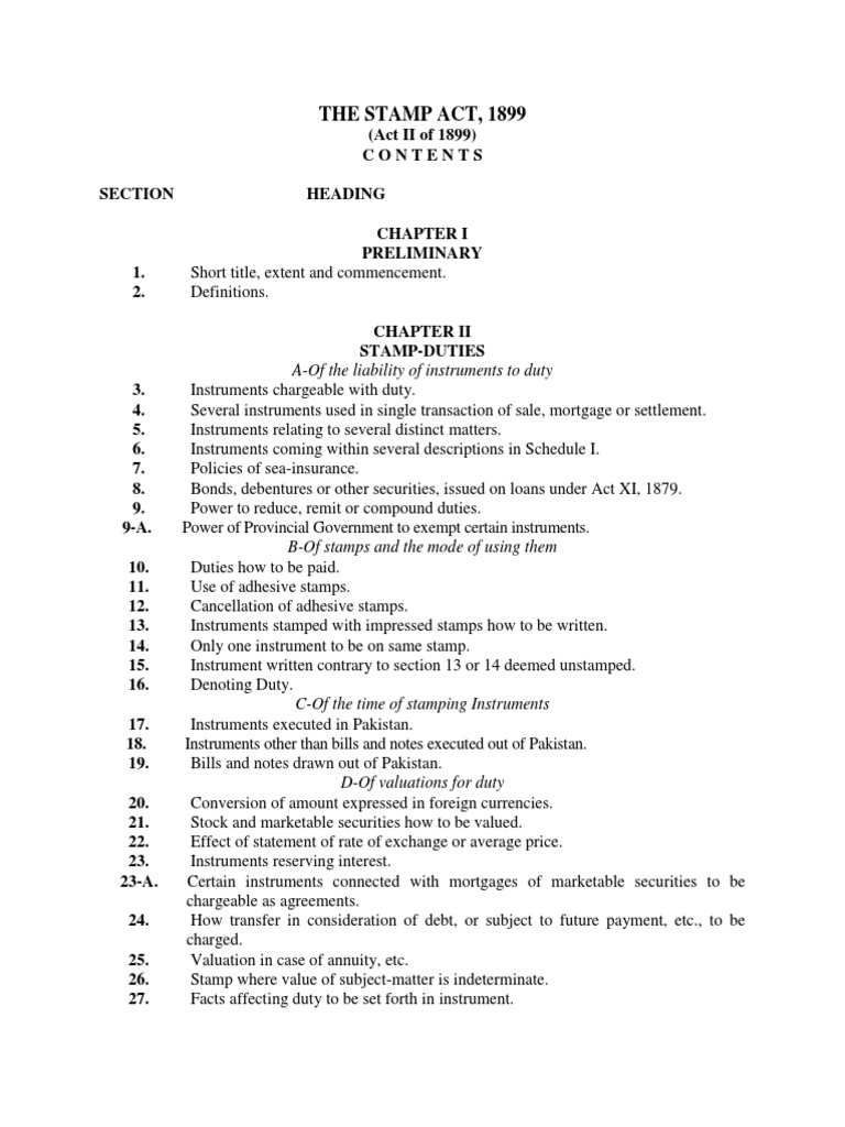The Stamp Act, 1899 - 0 | PDF | Negotiable Instrument | Mortgage Law