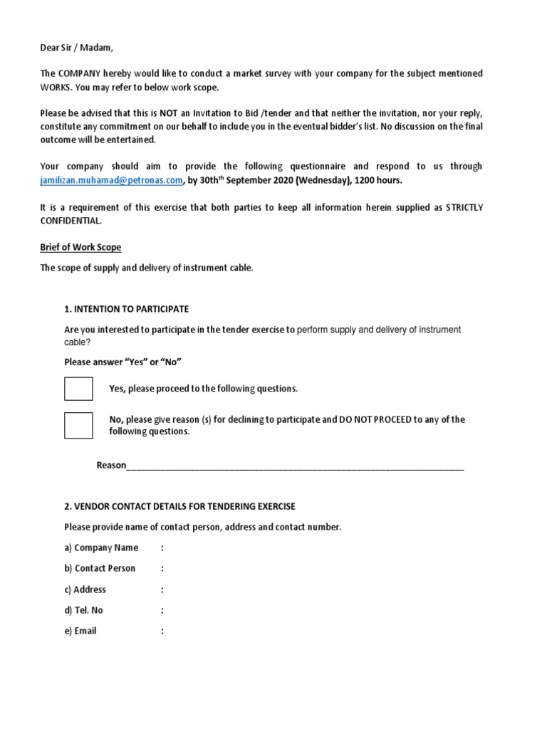 Market Survey For Instrument Cables PDF Business
