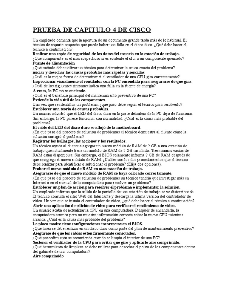 Prueba De Capitulo 4 De Cisco Pdf Memoria De Acceso Aleatorio Bios