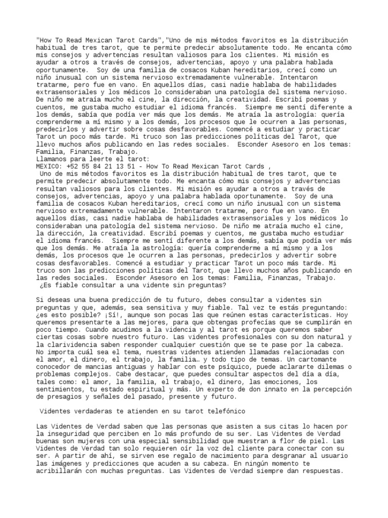 How To Read Mexican Tarot Cards PDF Clarividencia