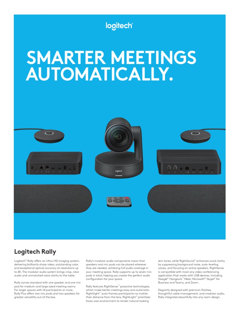 Smarter Meetings Automatically.: Logitech Rally | | Microphone | Usb
