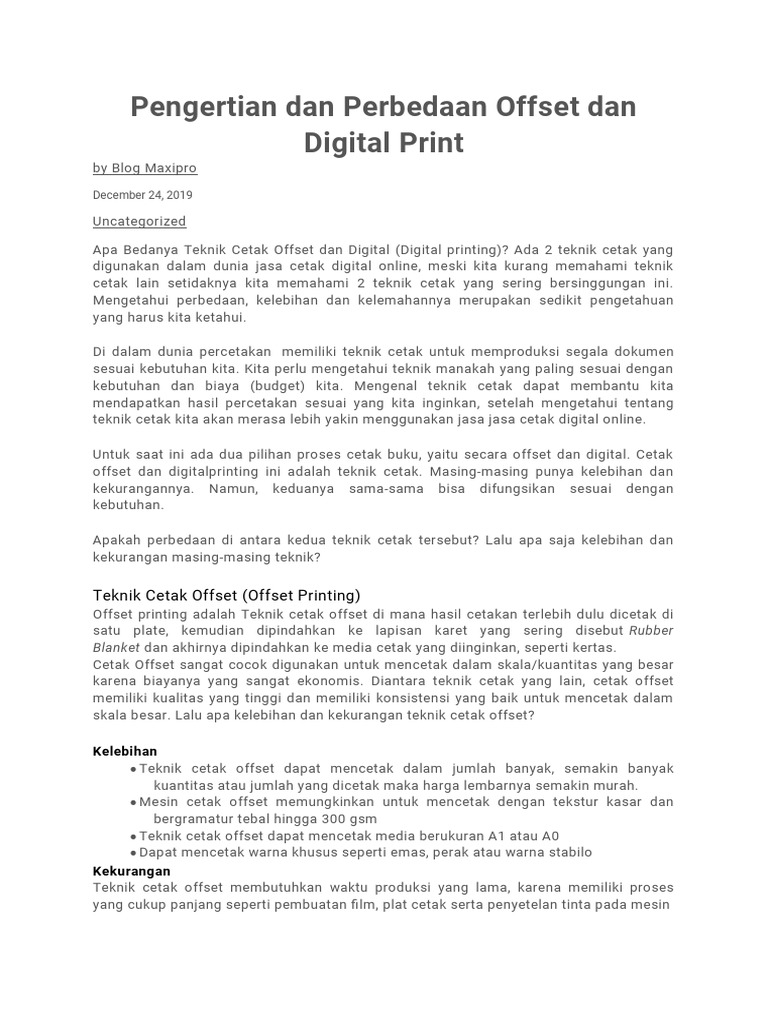Perbedaan Digital Printing Dan Offset | PDF