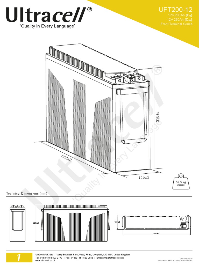 ULTRACELL UFT250-12 - 250ah (C100) - 12V | PDF | Electricity | Metrology