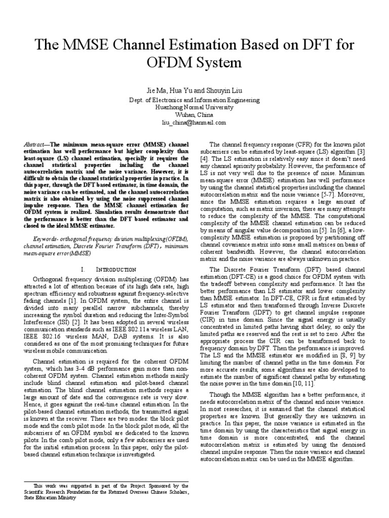 The MMSE Channel Estimation Based On DFT For | PDF | Orthogonal ...