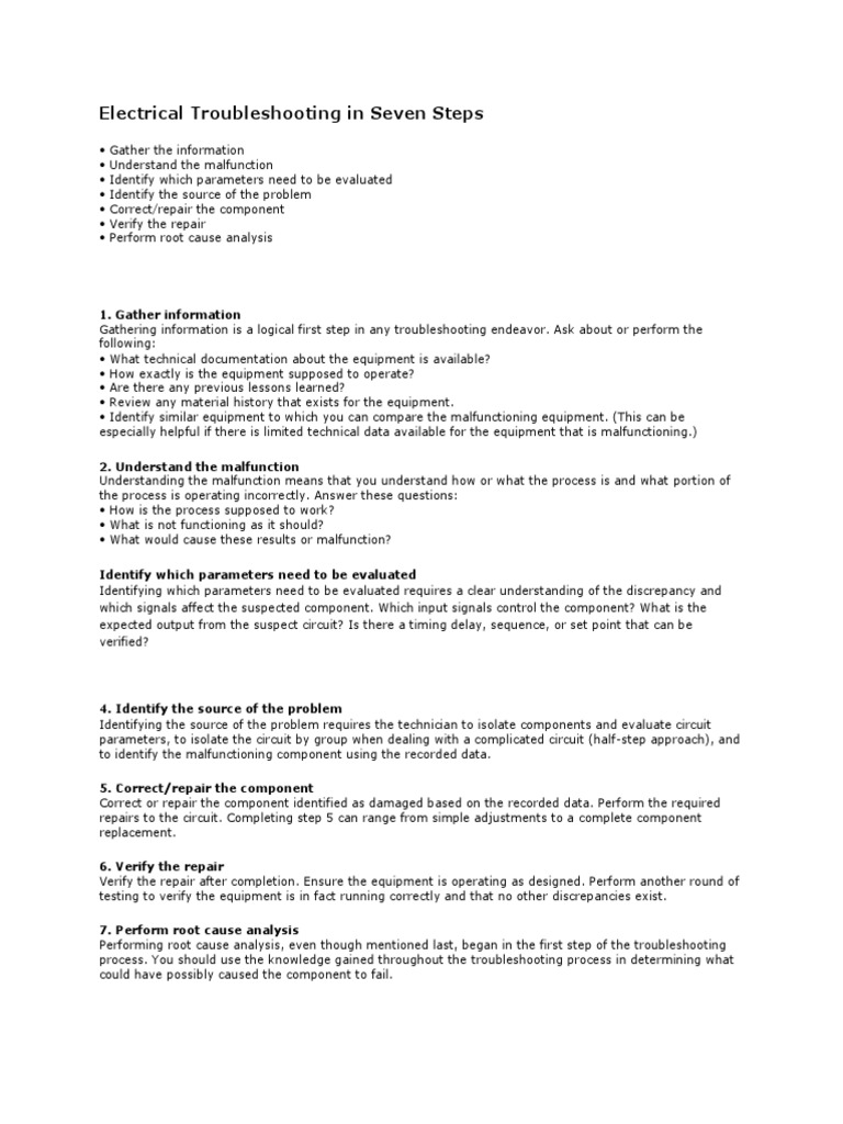 Electrical Troubleshooting in Seven Steps | Download Free PDF ...