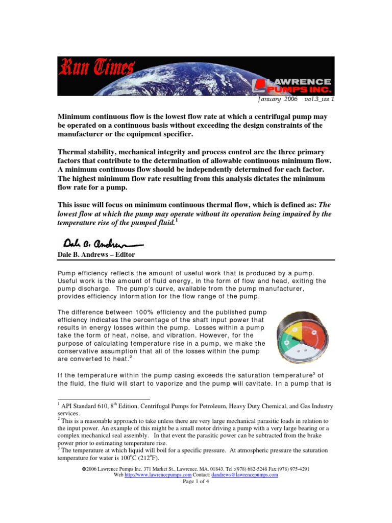 Minimum Continuous Thermal Flow in Pumps | PDF | Pump | Temperature