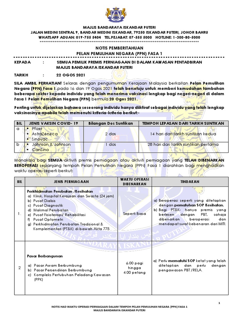 Notis Ppn Fasa 1 Mbip 22 8 2021 Pdf