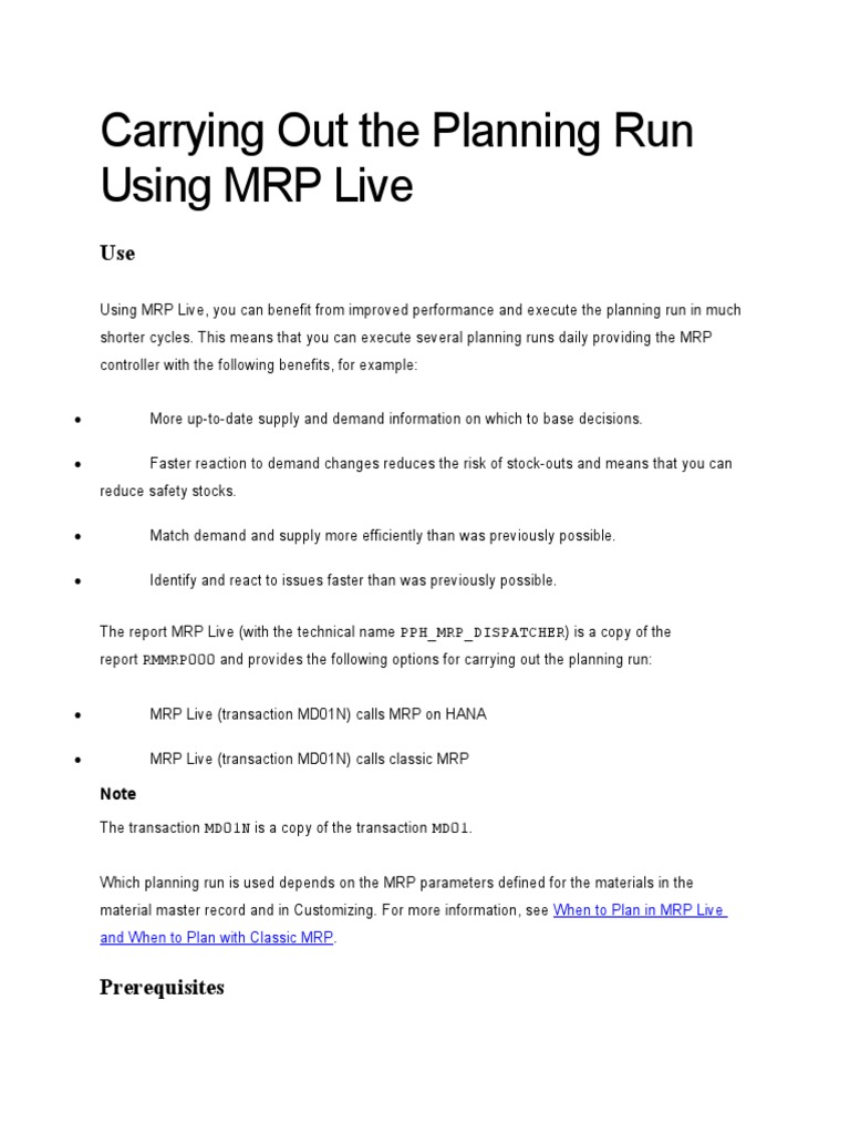 MRP Live Planning Run in SAP HANA | PDF | Computing | Economies