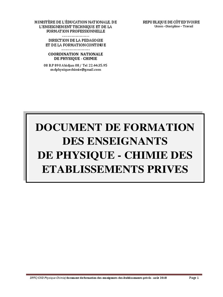 Page De Garde Physique Chimie 5e Cahier Nom Professeur Module Physique Chimie 2018 | PDF | Chimie | Pédagogie