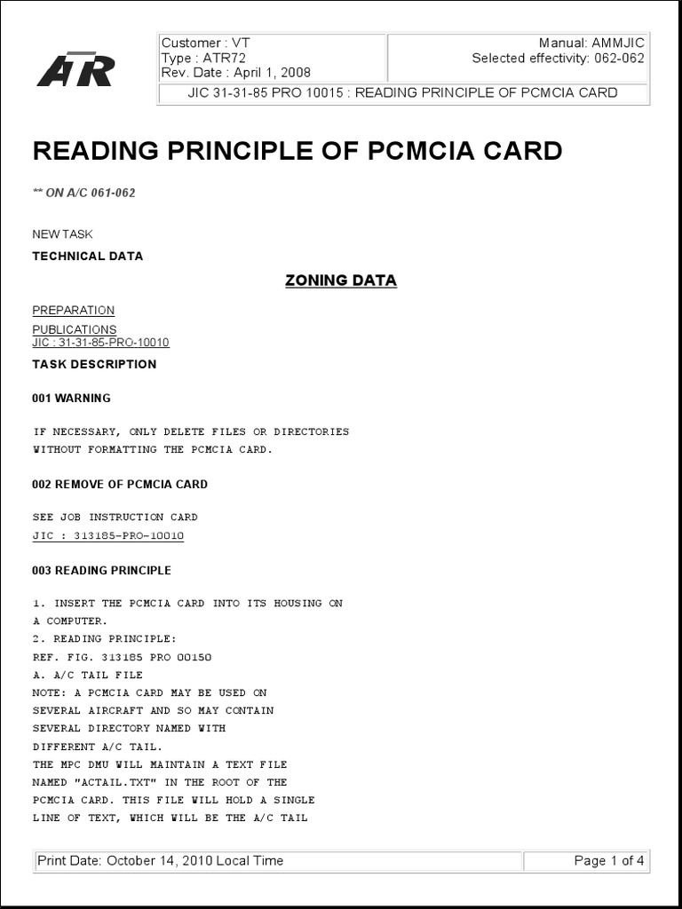 PCMCIA Card Usage in Aircraft Systems | PDF | Computer File | Computer ...