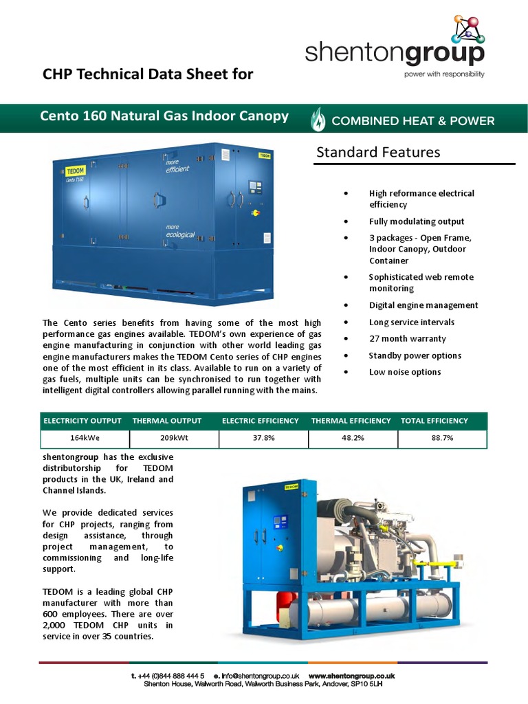 CHP Technical Data Sheet For: Cento 160 Natural Gas Indoor Canopy | PDF ...
