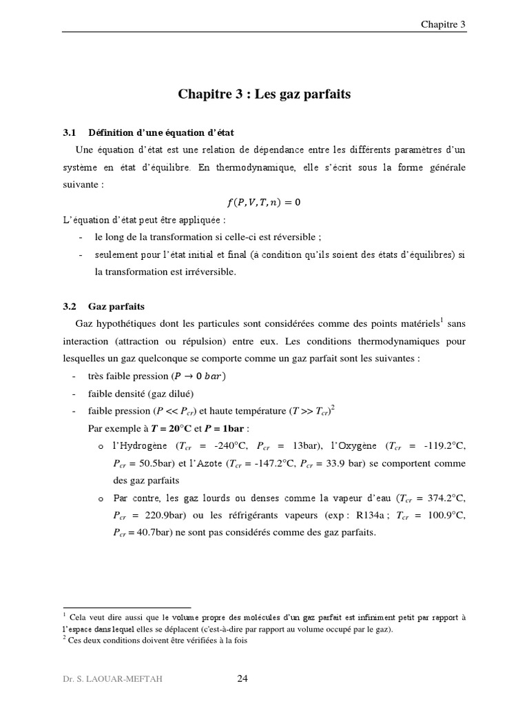 Équations et lois des gaz parfaits | PDF | Capacité thermique | Chimie ...