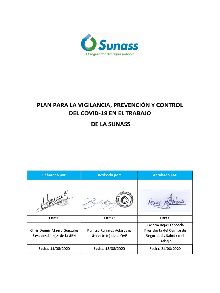 Plan de Control COVID-19 SUNASS | PDF | Lavado de manos | Condicion cronica