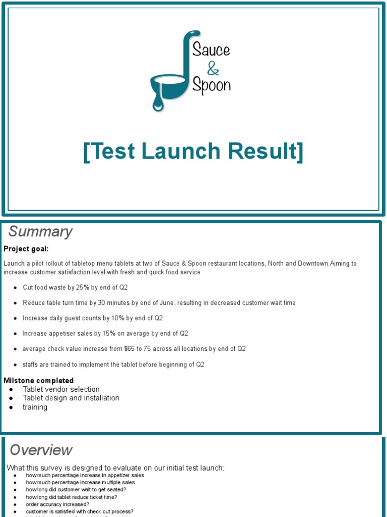 Tablet Menu Pilot Program Evaluation Test Results and Areas for