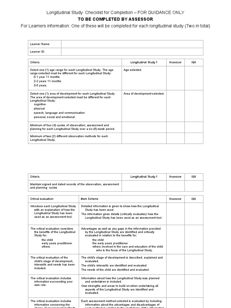 Longitudinal Study Checklist Guide | PDF | Evaluation | Learning