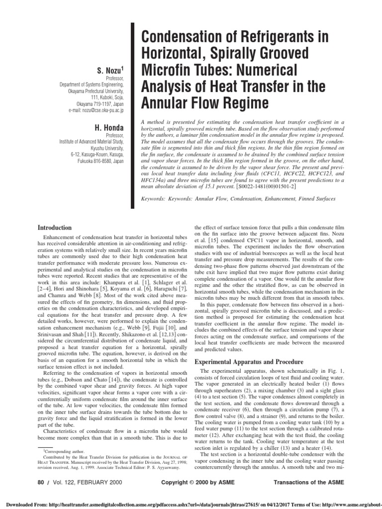Condensation of Refrigerants in Horizontal, Spirally Grooved Microfin ...