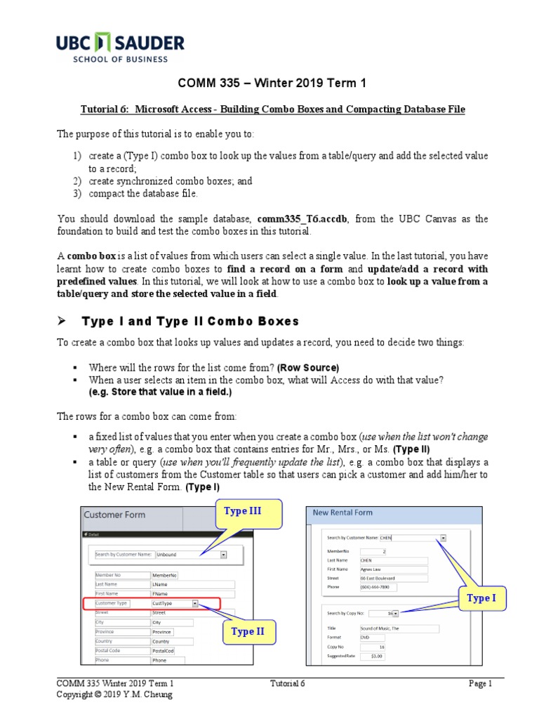 COMM 335 Winter 2019 Term 1 Tutorial 6 Microsoft Access Building