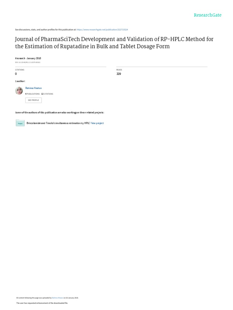 RP-HPLC Method for Rupatadine Analysis | PDF | High Performance Liquid ...