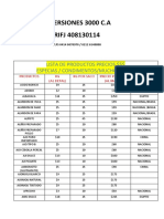 Inversiones 3000 C.A Lista de Productos Precios