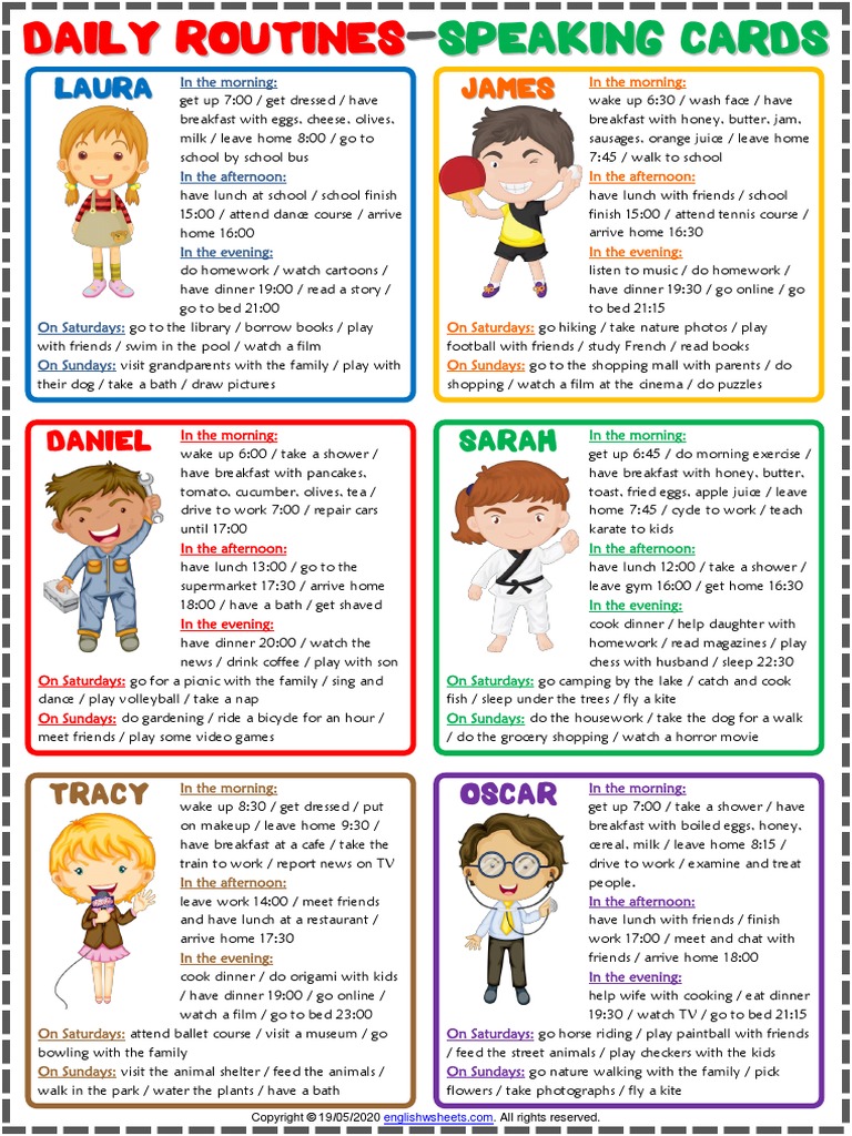 Daily Routines Simple Present Tense | PDF | Lunch | Eating Behaviors Of ...