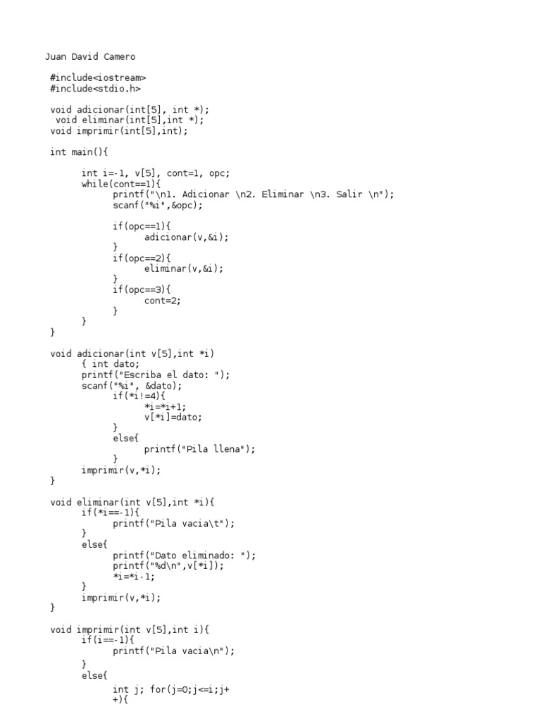 Gestión de Pila en C++: Añadir y Eliminar | PDF